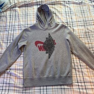 Nike Kids Gray Hoodie with Red and Black Graphic